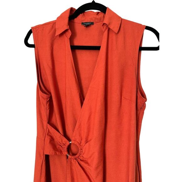 Ann Taylor Dress Womens Size 10 Cranberry Sleeveless Faux Wrap Casual Midi - Picture 2 of 14
